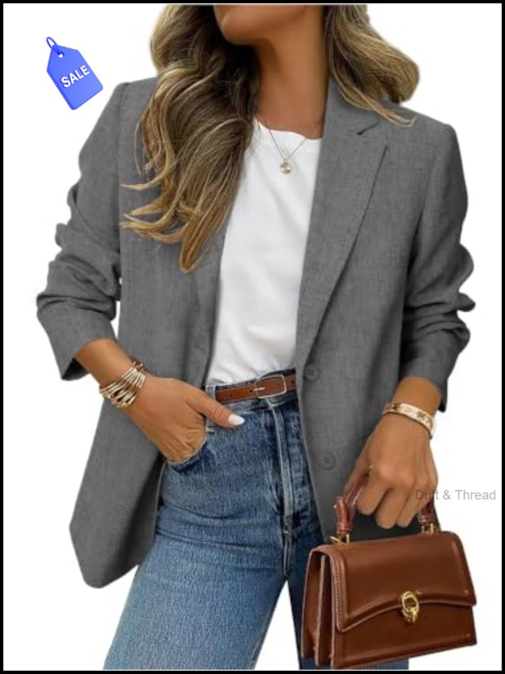 Oversized Boyfriend Blazer Textured Notch Lapel Business Casual Work Jacket